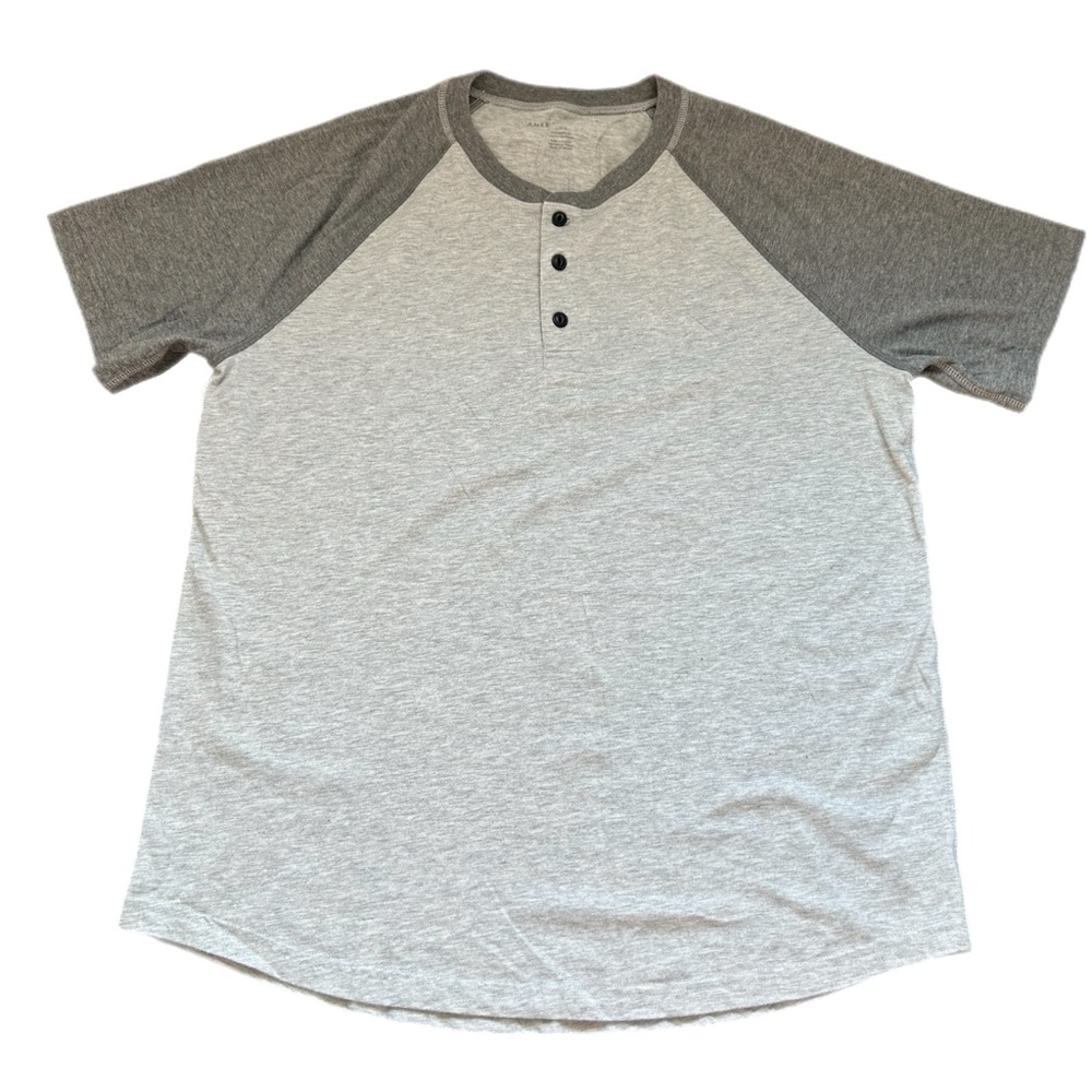 🦅 American Eagle AE Men Baseball Sleeve short sleeve Henley tee . Gray top L